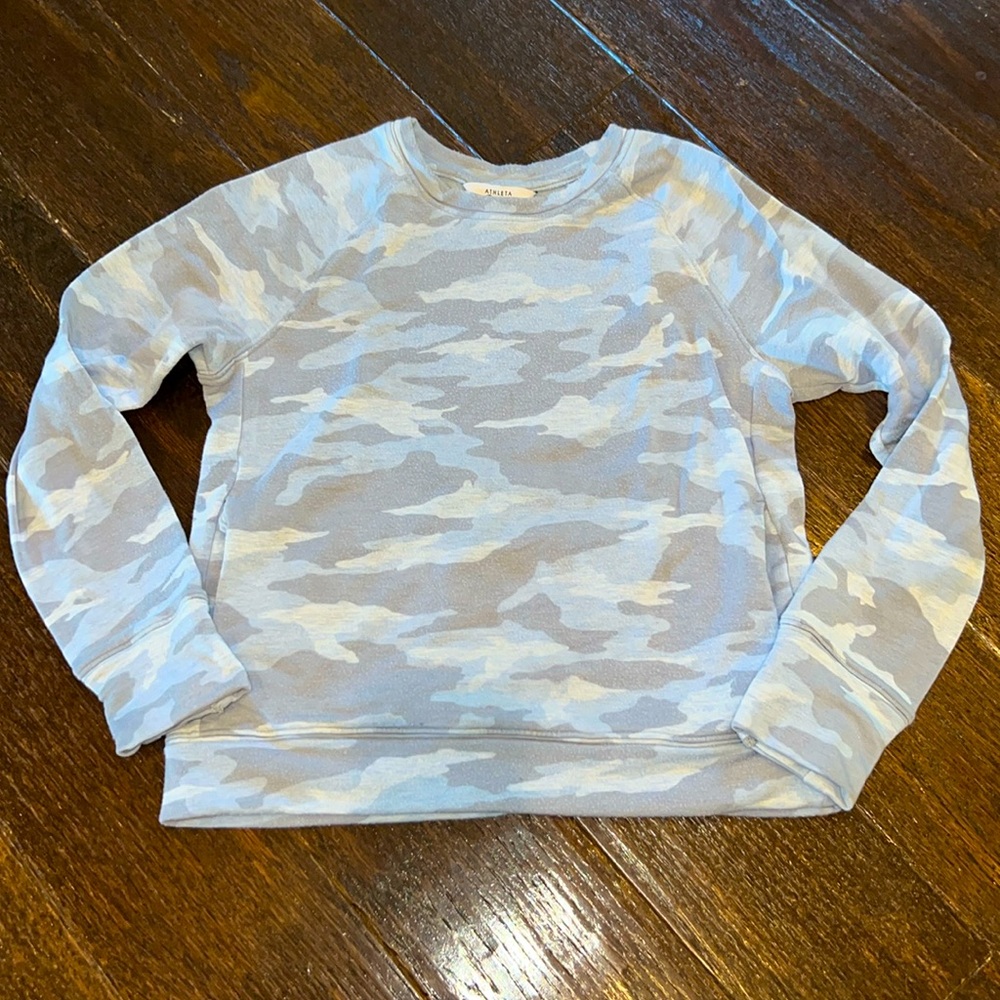Athleta Girl Warm Up Blue Camouflage Printed Lightweight Sweatshirt M 8-10